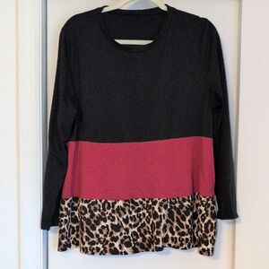 Black and Pink Leopard Print Long Sleeve Top
